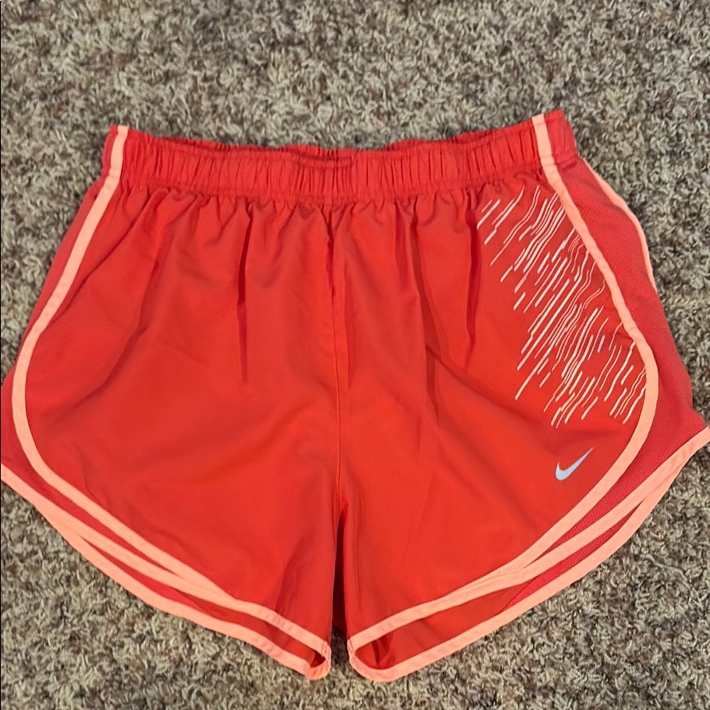Nike Orange Athletic Shorts with Curved Hem